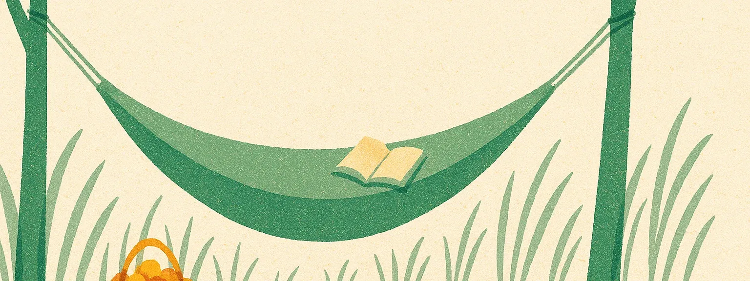 Relaxation — hammock between two slender trees in dappled light